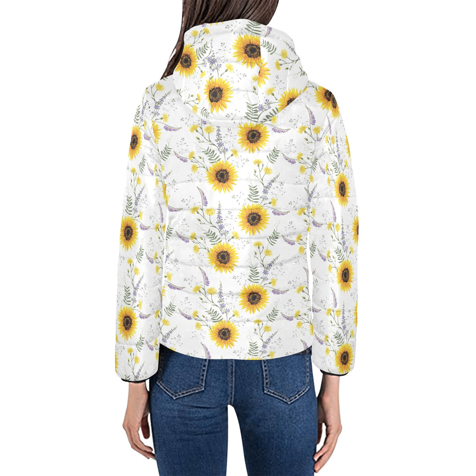 beautiful sunflowers pattern Women's Padded Hooded Jacket
