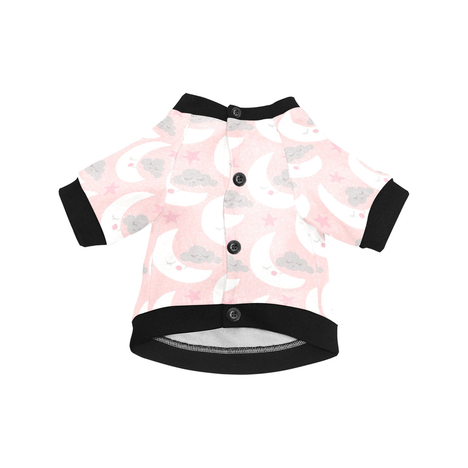 Cute moon cloud star pattern pink dot background All Over Print Pet Dog Round Neck Fuzzy Shirt