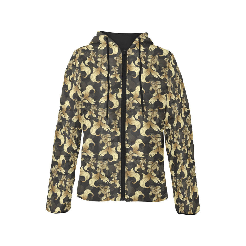 Goldfish Pattern Print Design 01 Women's Padded Hooded Jacket