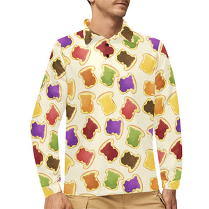 Bread Toast Pattern Print Design 02 Men's Long Sleeve Polo Shirt