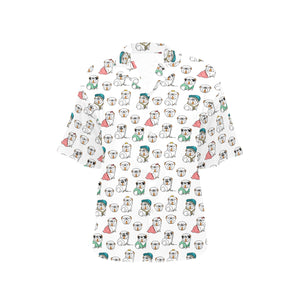 English Bulldog Pattern Print Design 03 Women's All Over Print Hawaiian Shirt