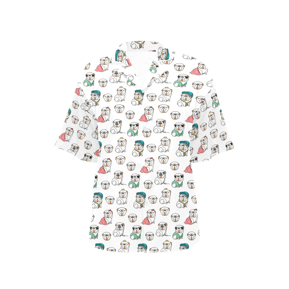 English Bulldog Pattern Print Design 03 Women's All Over Print Hawaiian Shirt