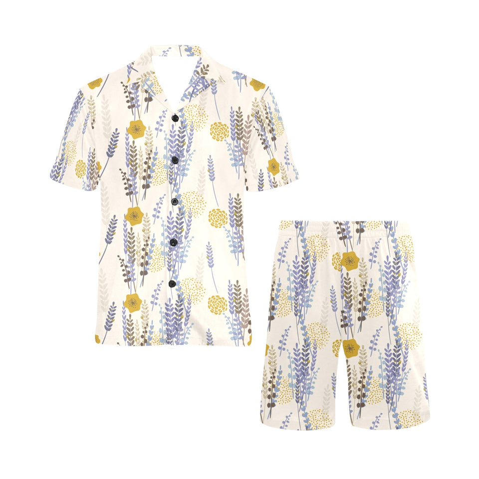 Lavender modern pattern blackground Men's V-Neck Short Pajama Set