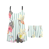 Colorful orchid flower pattern Chest Sexy Pleated Two Piece Swim Dress