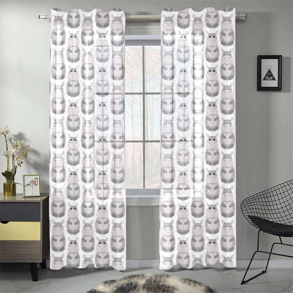 Hippopotamus Pattern Print Design 05 Gauze Curtain