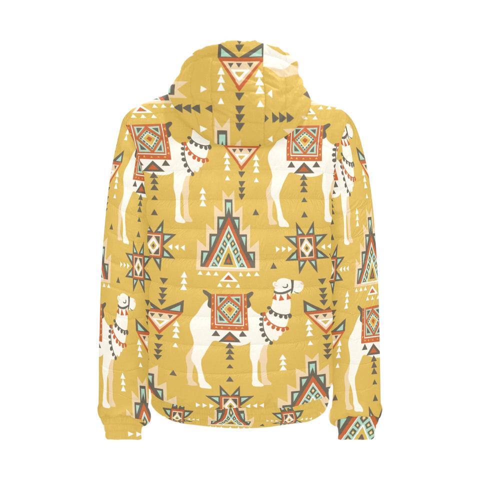 Camels ethnic motif pattern Men's Padded Hooded Jacket