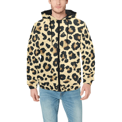Leopard print design pattern Men's Padded Hooded Jacket