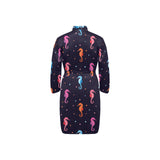 Watercolor colorful seahorse pattern Men's Long Sleeve Belted Night Robe