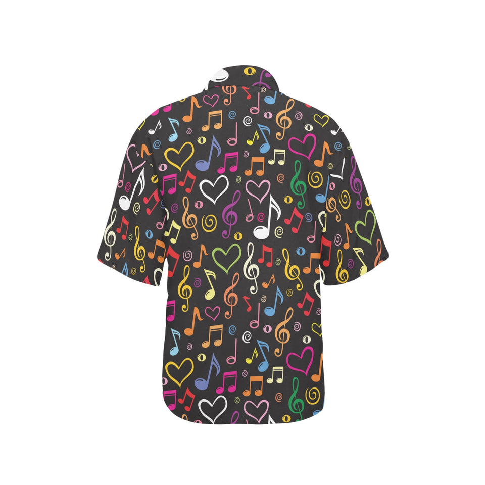 Music Notes Pattern Print Design 02 Women's All Over Print Hawaiian Shirt