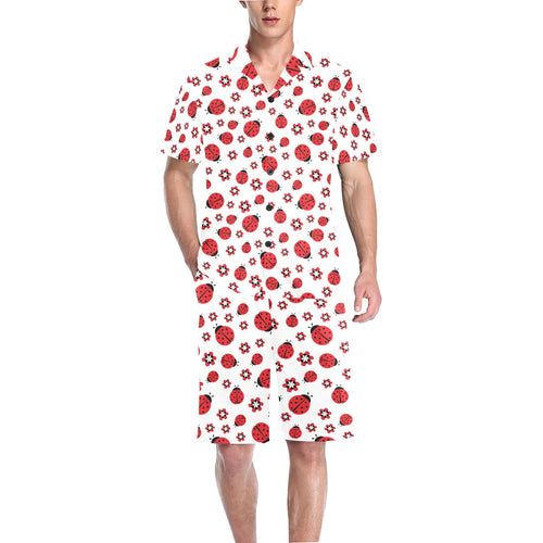 Ladybug Pattern Print Design 04 Men's V-Neck Short Pajama Set