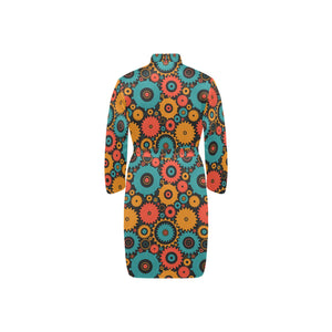 Gear Pattern Print Design 01 Men's Long Sleeve Belted Night Robe