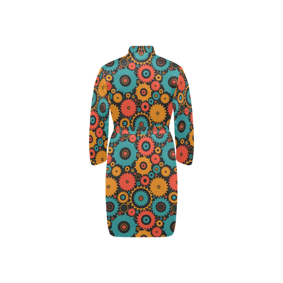 Gear Pattern Print Design 01 Men's Long Sleeve Belted Night Robe