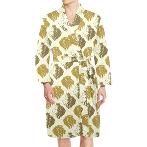 Lion Pattern Print Design 02 Men's Long Sleeve Belted Night Robe