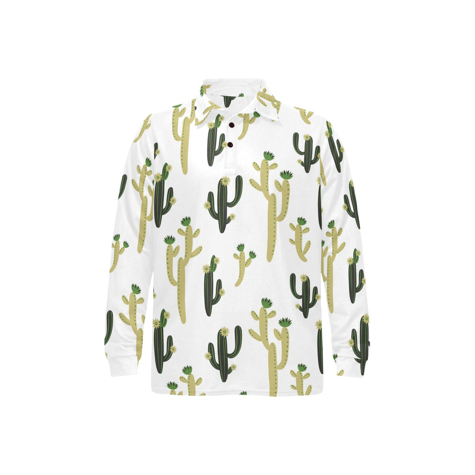 Cute cactus pattern Men's Long Sleeve Polo Shirt