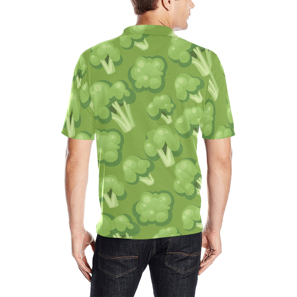 Broccoli pattern green background Men's All Over Print Polo Shirt