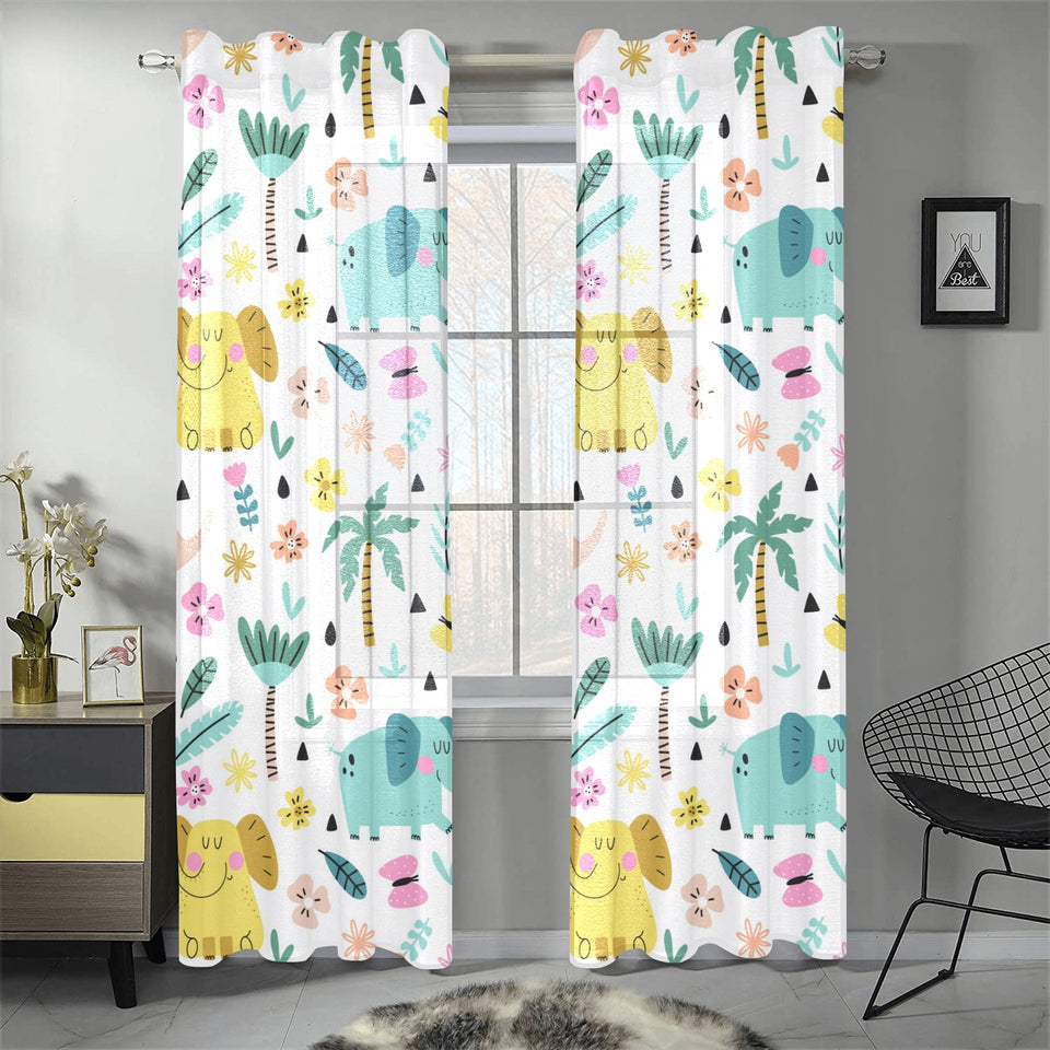 Cute elephants palm tree flower butterfly pattern Gauze Curtain