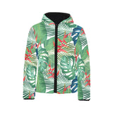 heliconia palm and monstera leaves pattern Kids' Boys' Girls' Padded Hooded Jacket