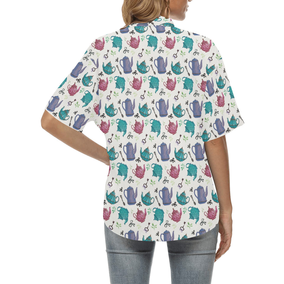Tea pots Pattern Print Design 05 Women's All Over Print Hawaiian Shirt