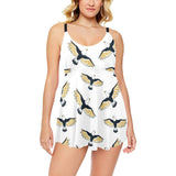 Eagle Pattern Print Design 03 Chest Sexy Pleated Two Piece Swim Dress