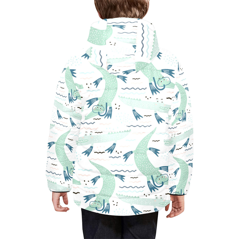 Crocodile diver pattern Kids' Boys' Girls' Padded Hooded Jacket