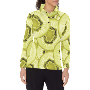 Sliced kiwi pattern Women's Long Sleeve Polo Shirt