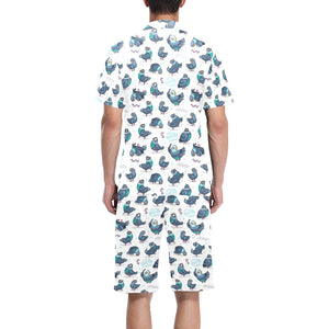 Pigeon Pattern Print Design 02 Men's V-Neck Short Pajama Set