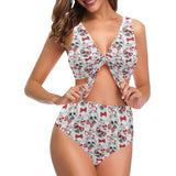 Yorkshire Terrier Pattern Print Design 04 Chest Bowknot High Waisted Bikini Swimsuit