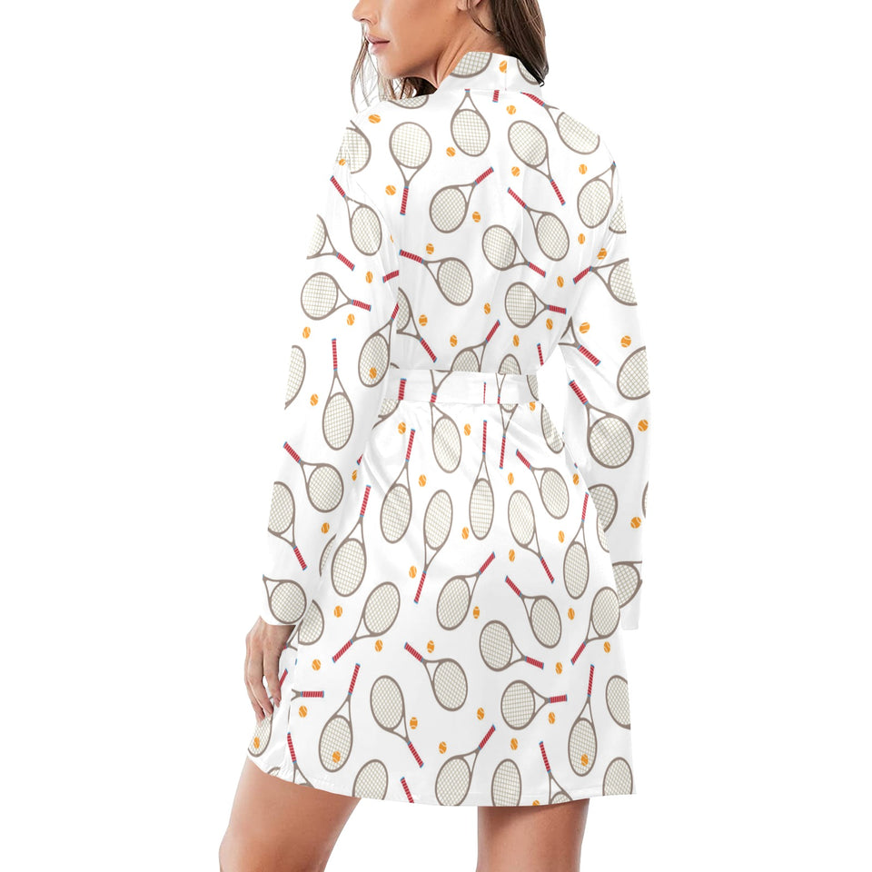 Tennis Pattern Print Design 04 Women's Long Sleeve Belted Night Robe