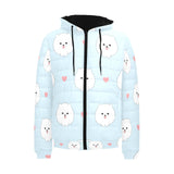 White cute pomeranian pattern Men's Padded Hooded Jacket