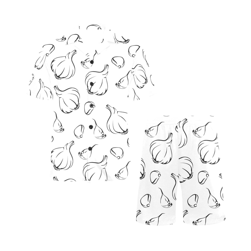 Garlic pattern black white Men's V-Neck Short Pajama Set