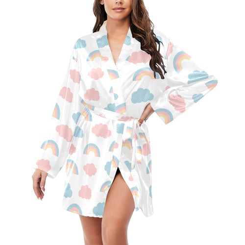 Cute rainbow clound pattern Women's Long Sleeve Belted Night Robe