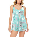 Cute koalas blue background pattern Chest Sexy Pleated Two Piece Swim Dress