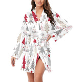 Cute Christmas tree pattern Women's Long Sleeve Belted Night Robe