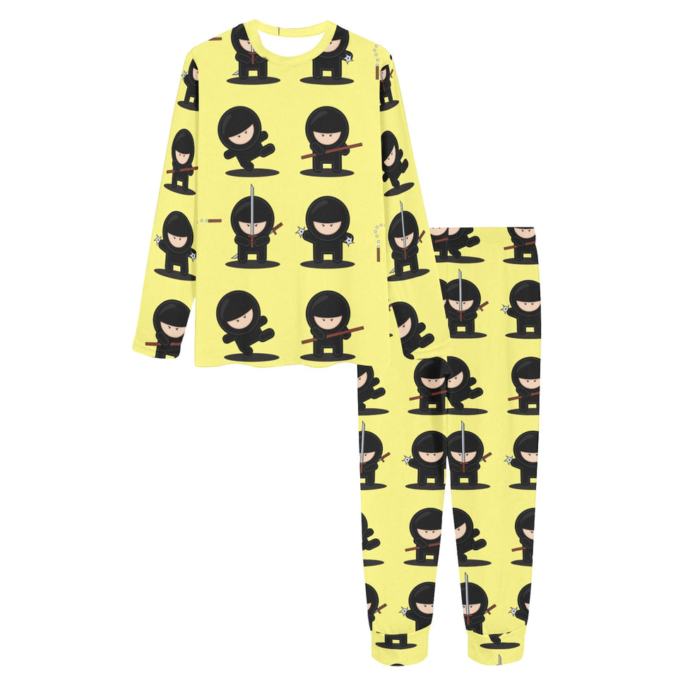 Cute ninja yellow background Women's All Over Print Pajama Set