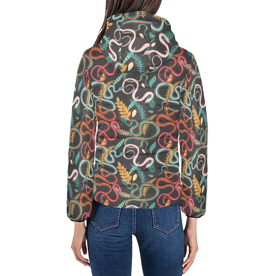 Colorful snake plant pattern Women's Padded Hooded Jacket