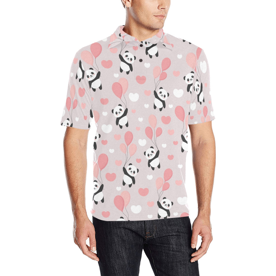 Cute panda ballon heart pattern Men's All Over Print Polo Shirt