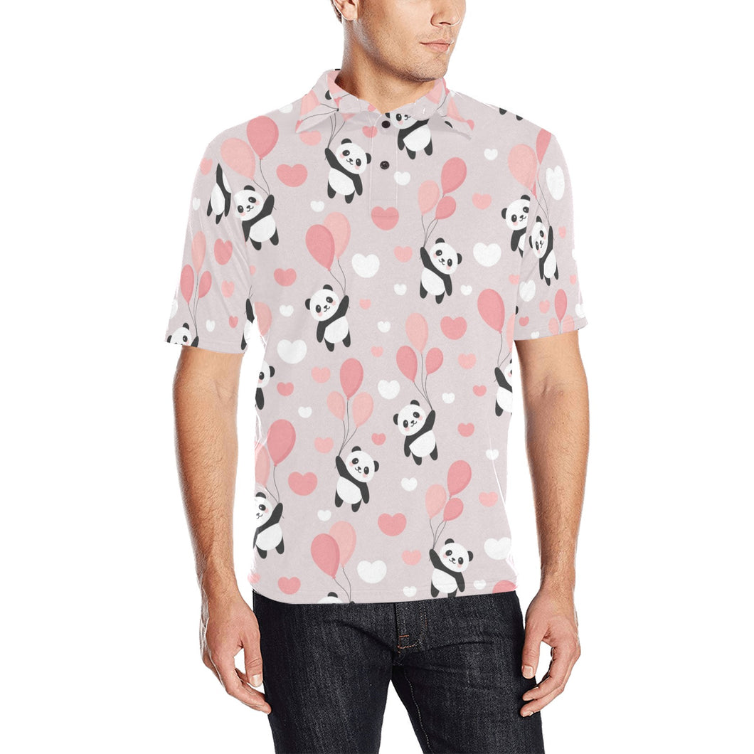 Cute panda ballon heart pattern Men's All Over Print Polo Shirt