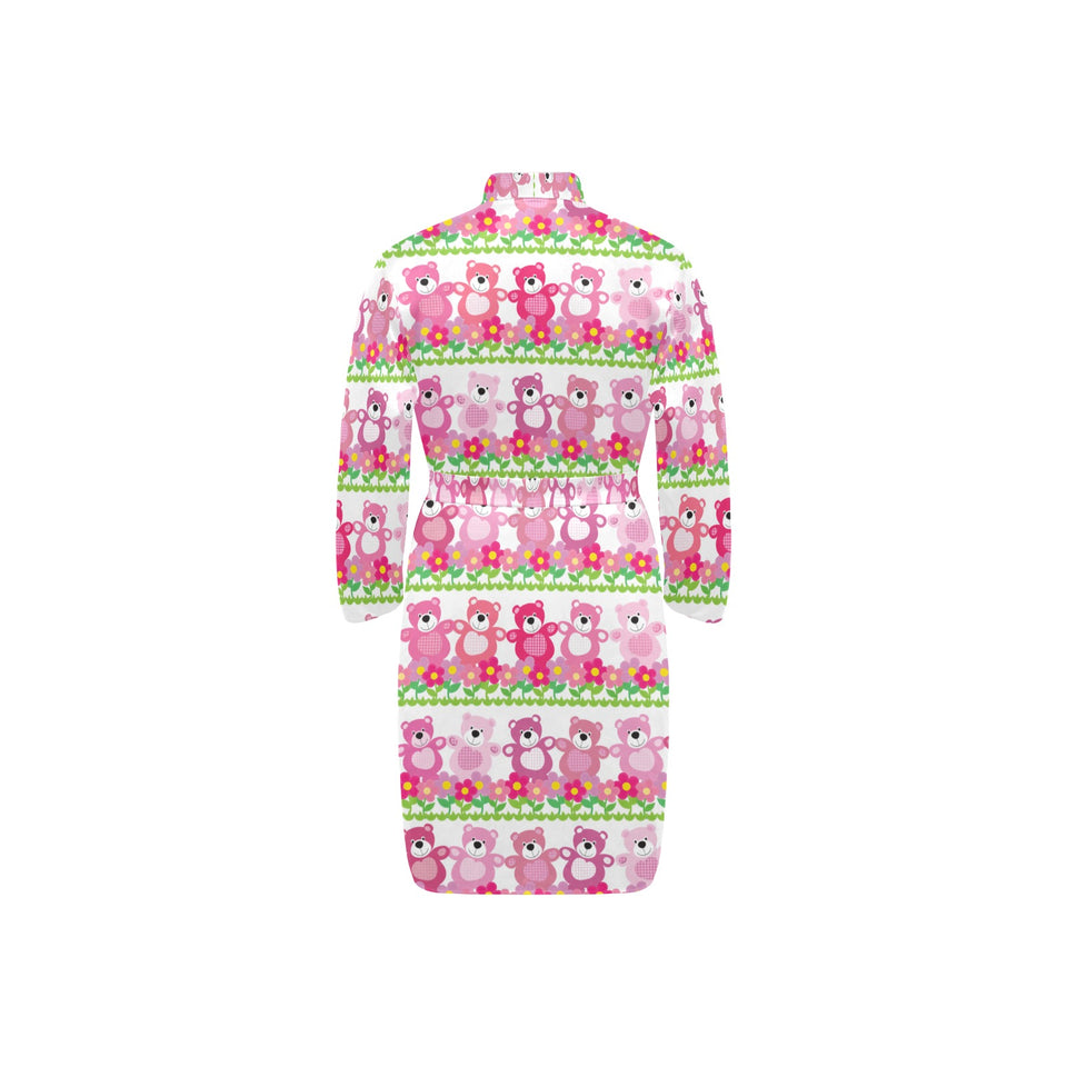 Teddy Bear Pattern Print Design 04 Men's Long Sleeve Belted Night Robe