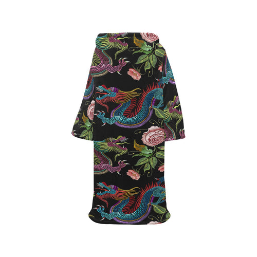 Dragons flower pattern Blanket Robe with Sleeves