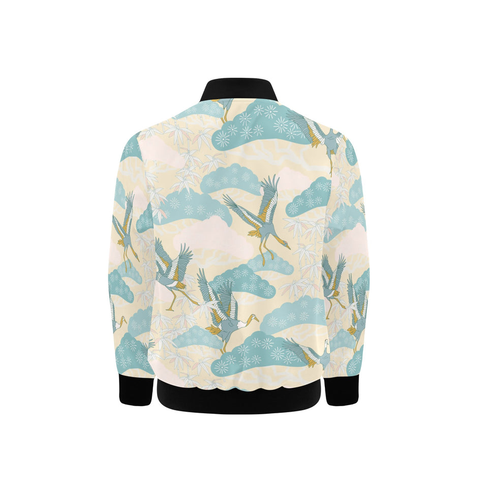 Bonsai bamboo stork japanese pattern cream theme Kids' Boys' Girls' Bomber Jacket