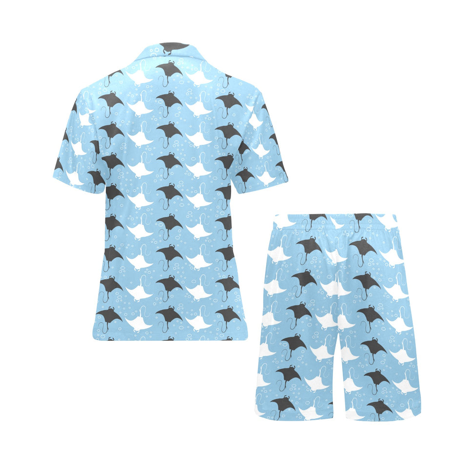 Stingray Pattern Print Design 03 Men's V-Neck Short Pajama Set