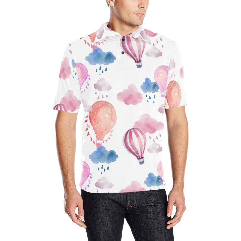 Watercolor air balloon cloud pattern Men's All Over Print Polo Shirt