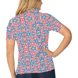 Blue Red Eiffel Tower Pattern Print Design 02 Women's All Over Print Polo Shirt