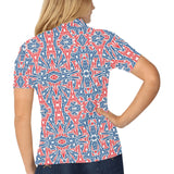 Blue Red Eiffel Tower Pattern Print Design 02 Women's All Over Print Polo Shirt