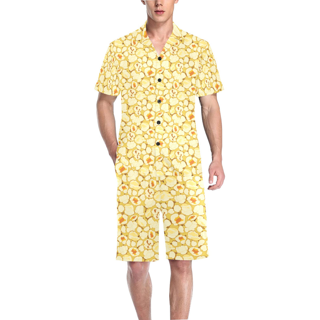 Popcorn Pattern Print Design 04 Men's V-Neck Short Pajama Set
