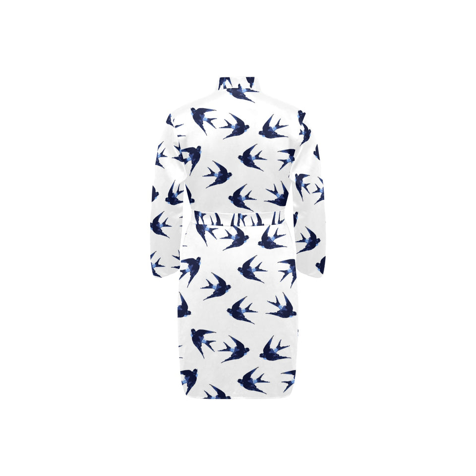 Swallow Pattern Print Design 03 Men's Long Sleeve Belted Night Robe