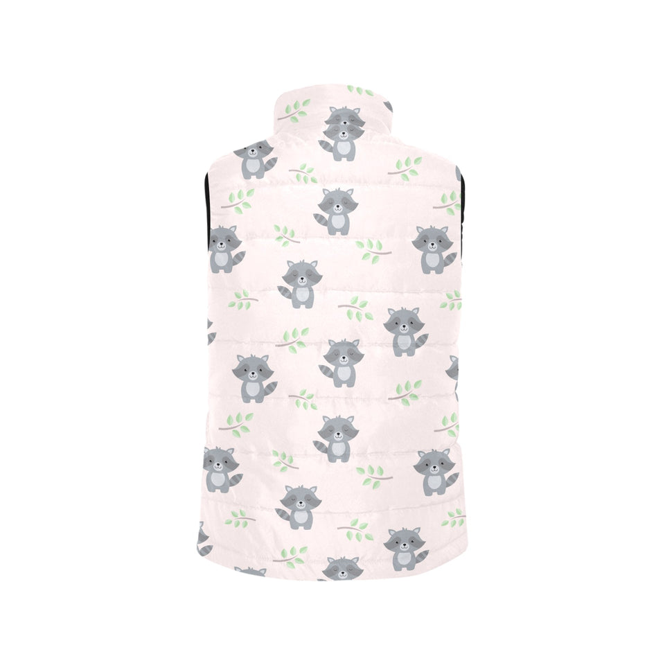 cute raccoons leaves pattern Women's Padded Vest