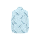 Dragonfly pattern blue background Women's Long Sleeve Polo Shirt