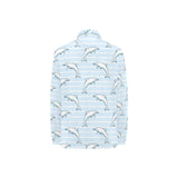 Dolphin blue striped background Women's Long Sleeve Polo Shirt