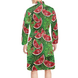Watermelons tropical palm leaves pattern backgroun Men's Long Sleeve Belted Night Robe